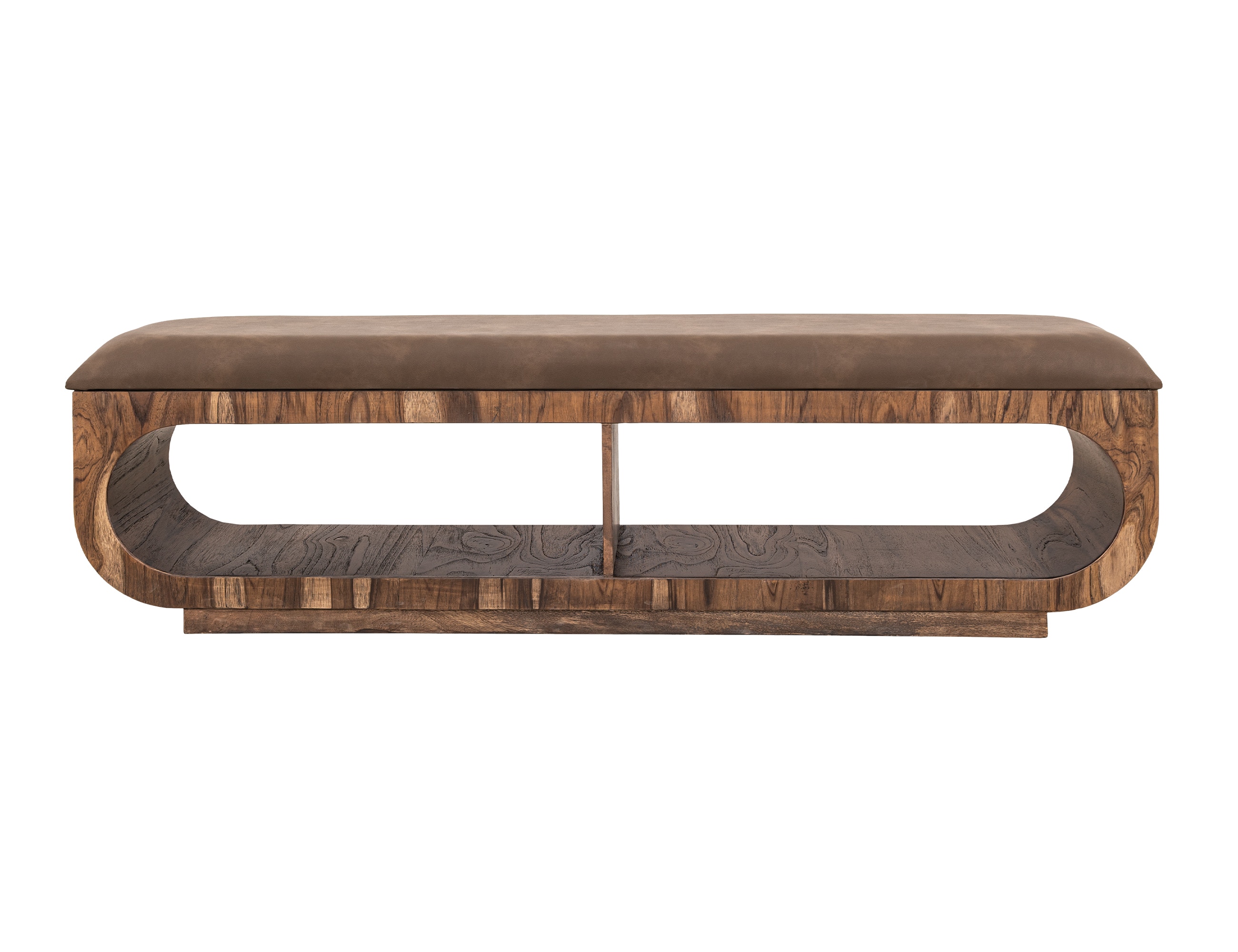  Upholstered Seat Bench with Two Open Shelves 