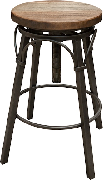 International Furniture Direct Montana Wooden Round Seat Adjustable 24-30" Swivel Iron Base Stool IFD1141STL2430