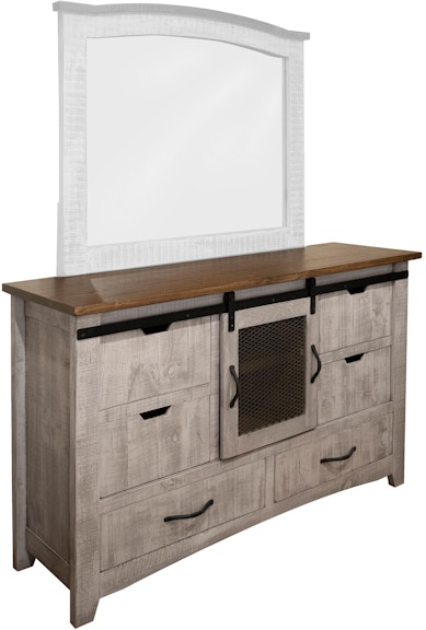 International Furniture Direct Pueblo Gray 6 Drawer 1 Door Dresser IFD3401DSR