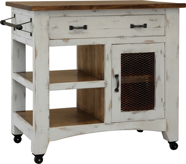 International Furniture Direct Pueblo White 1 Drawer 1 Mesh Door Kitchen Island IFD3601KSL