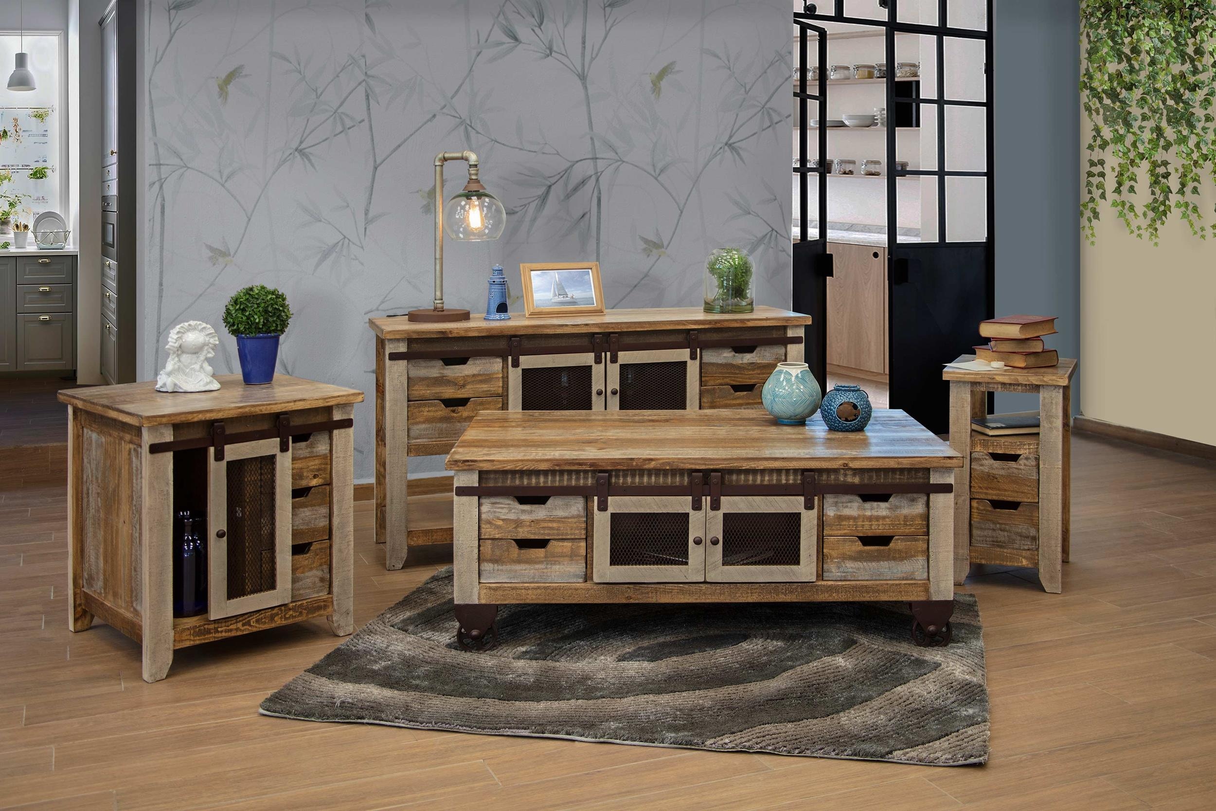 International Furniture Direct Living Room 8 Drawers, 4 Doors Cocktail