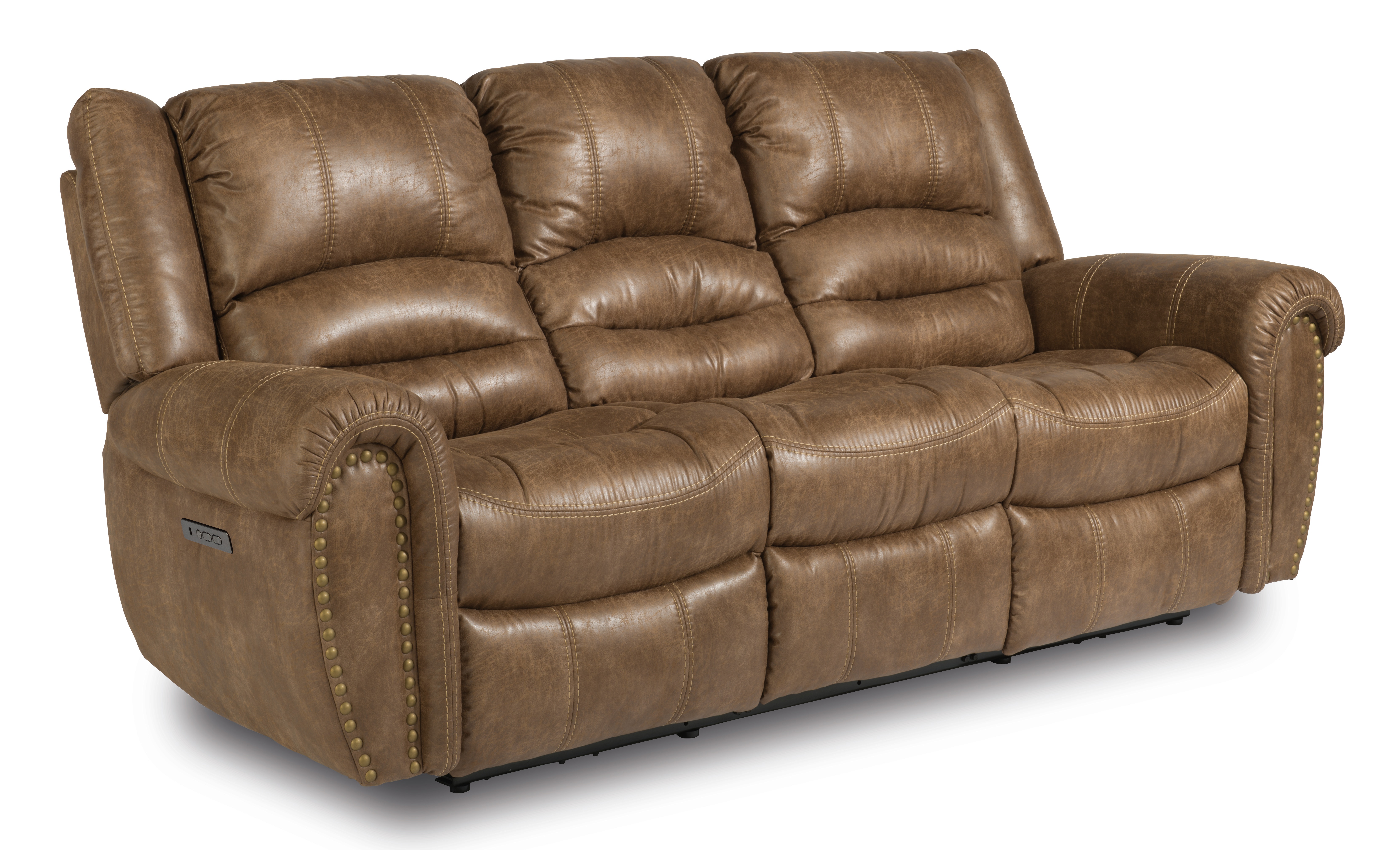 Leather reclining sofa with nailhead online trim