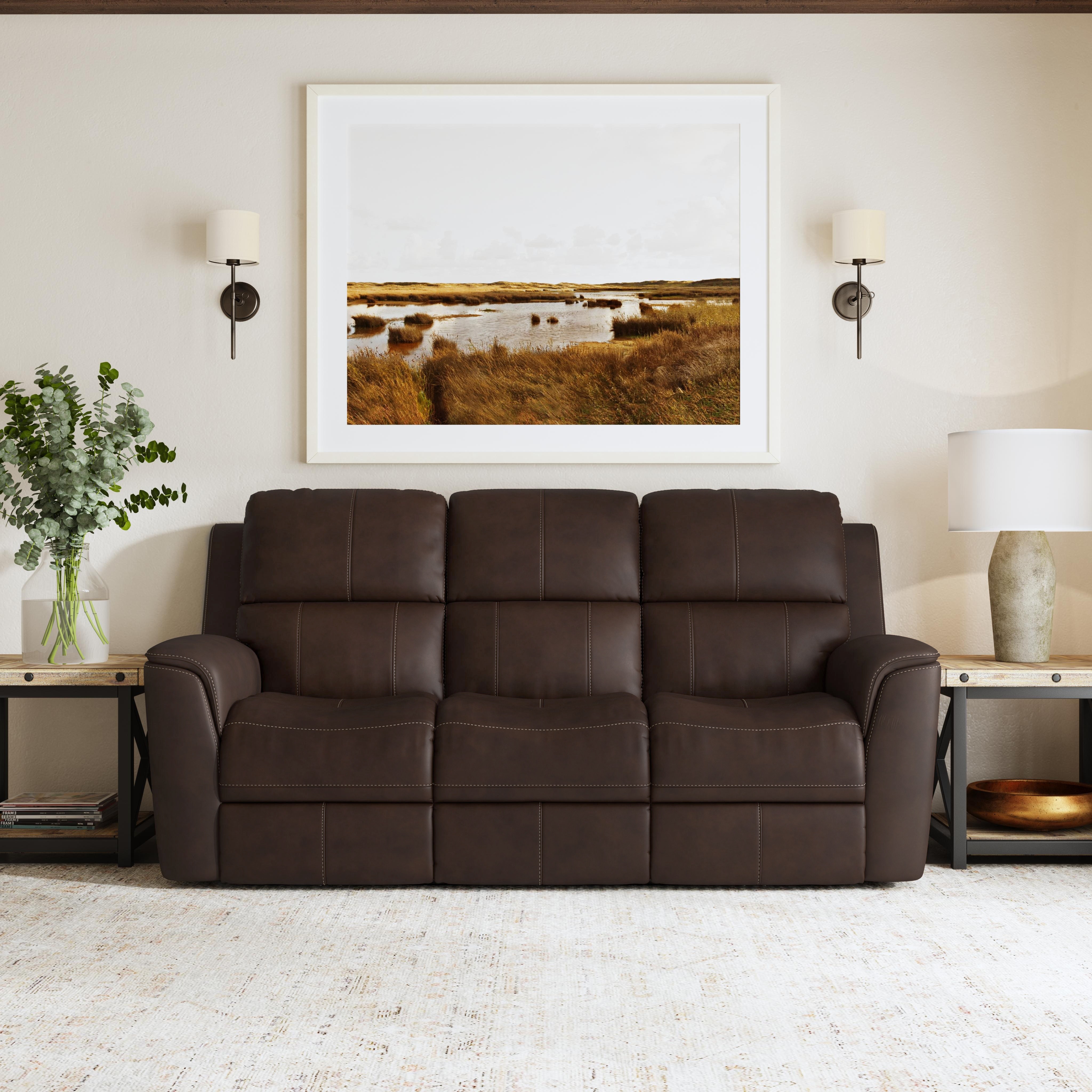 Flexsteel Living Room Power Reclining Sofa with Power Headrests and