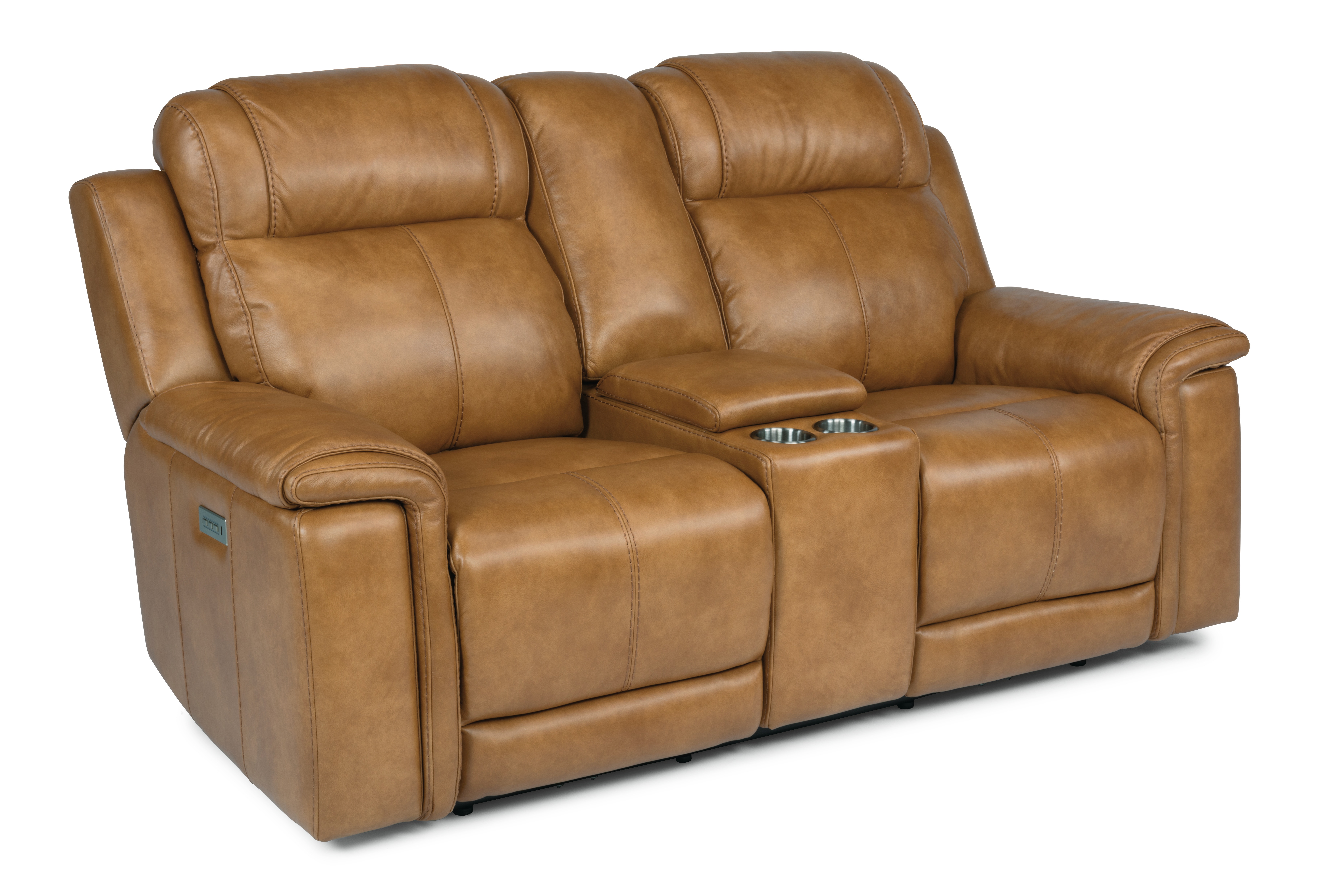 flexsteel leather power reclining loveseat with console