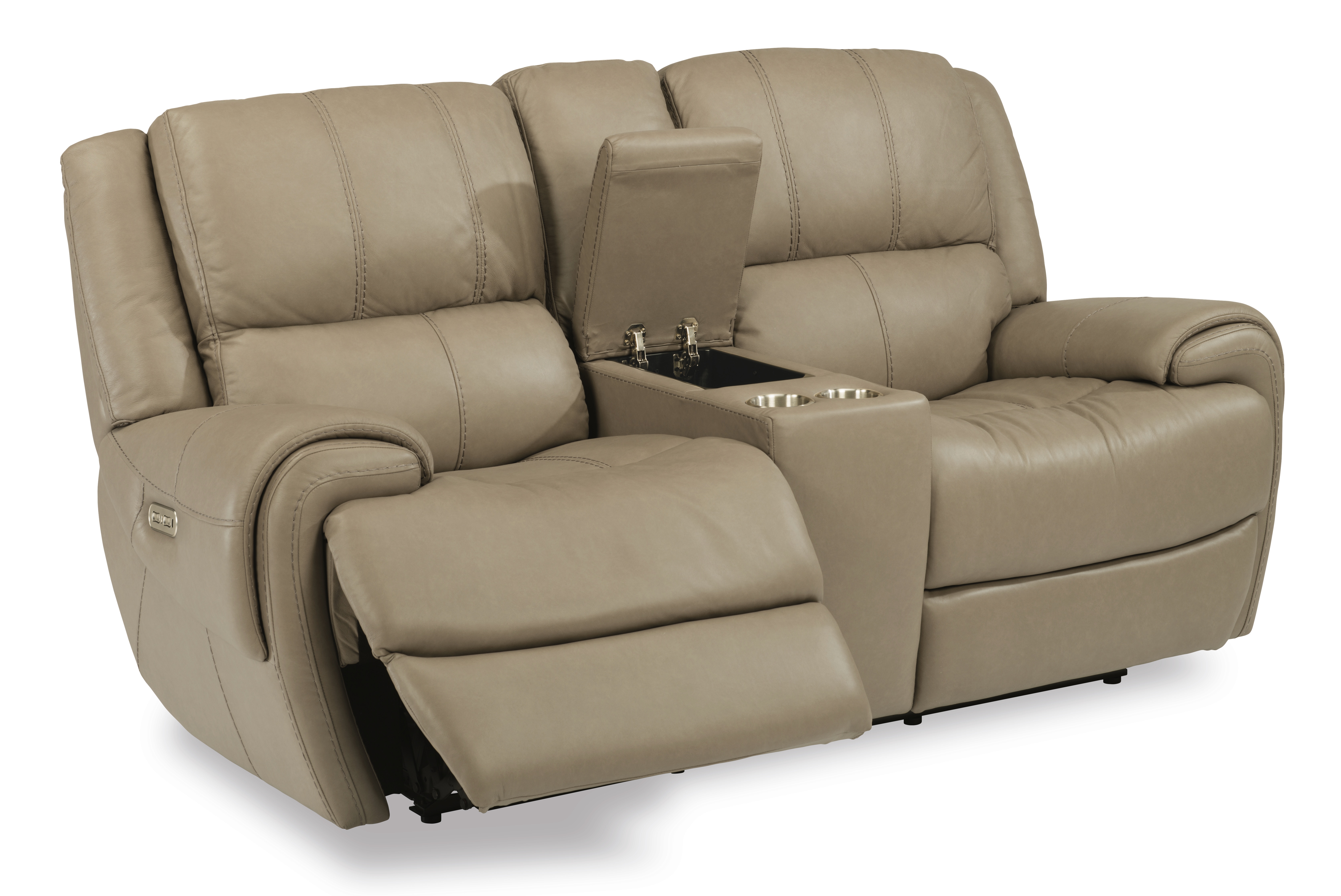 flexsteel leather power reclining loveseat with console