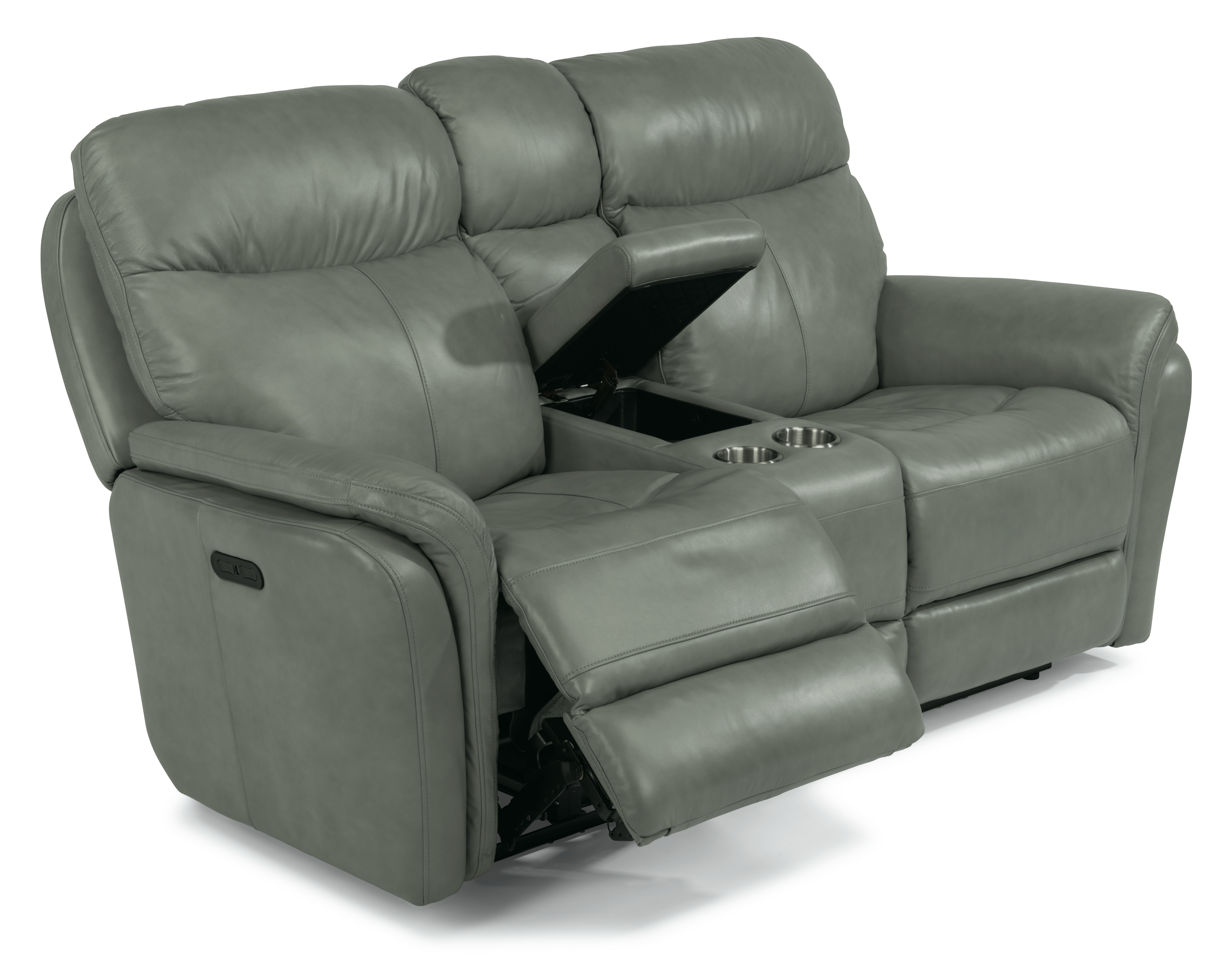 flexsteel leather power reclining loveseat with console