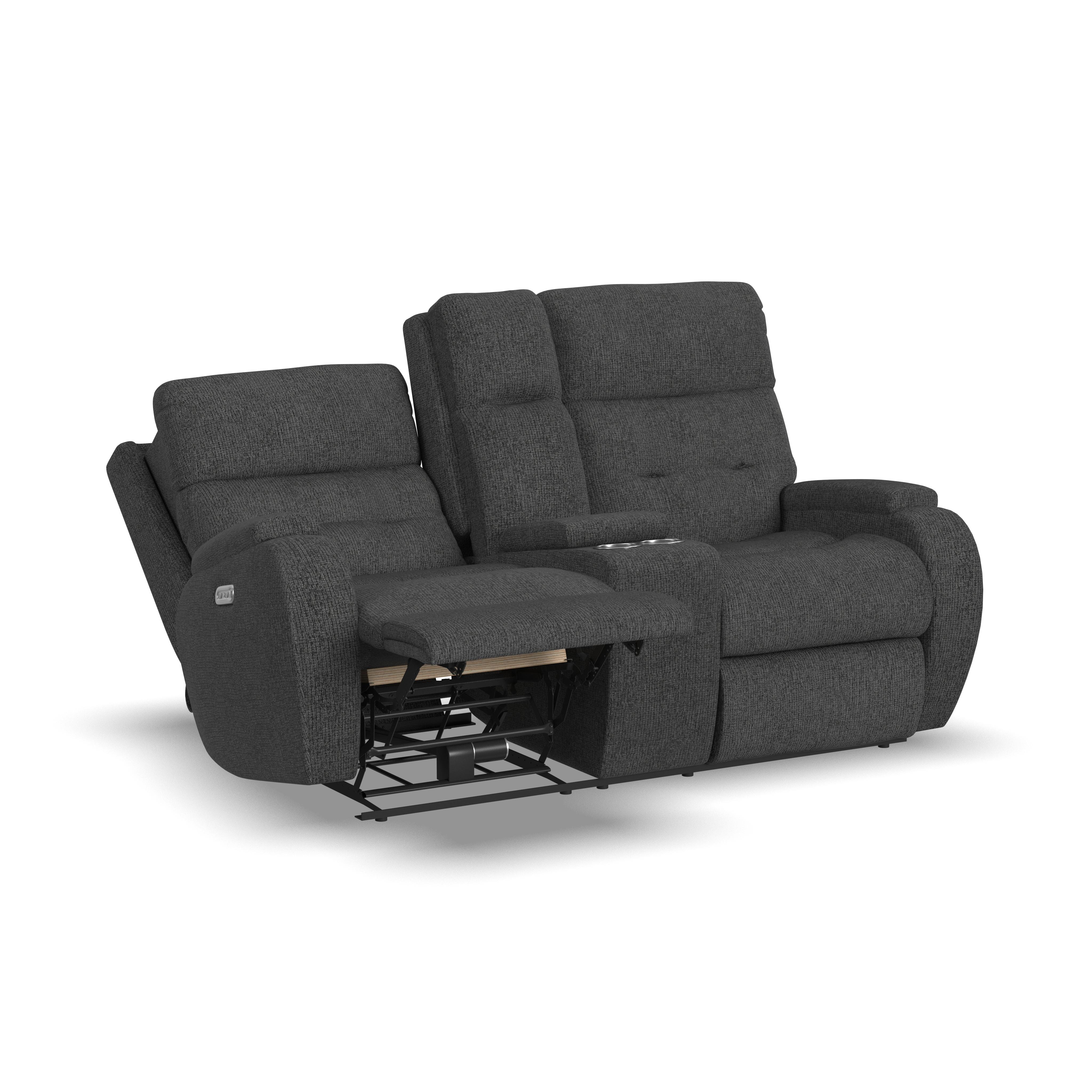 Flexsteel Strait Power Reclining Loveseat with Console and Power