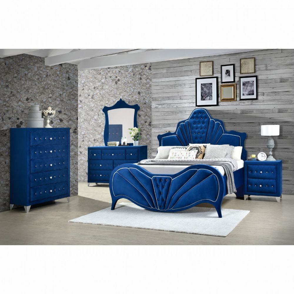 Blue velvet bedroom set discount