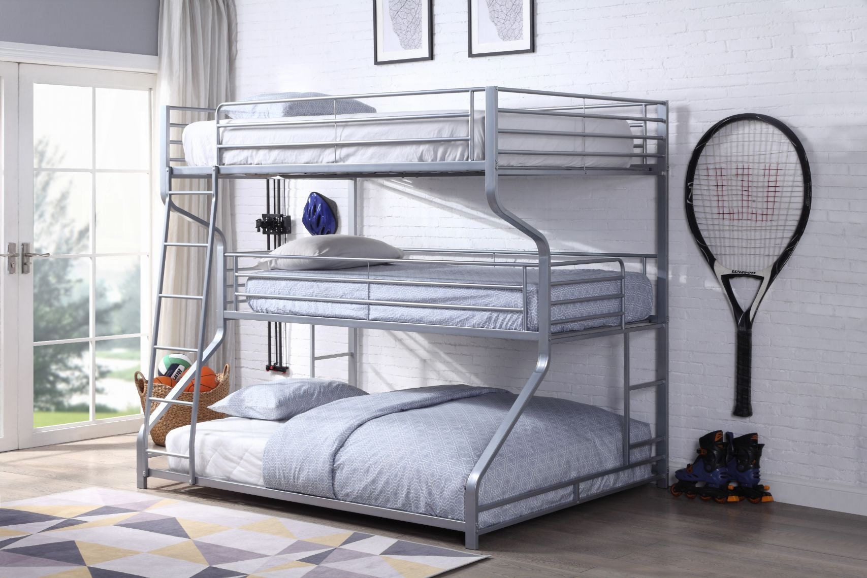 Triple bunk bed store queen bottom