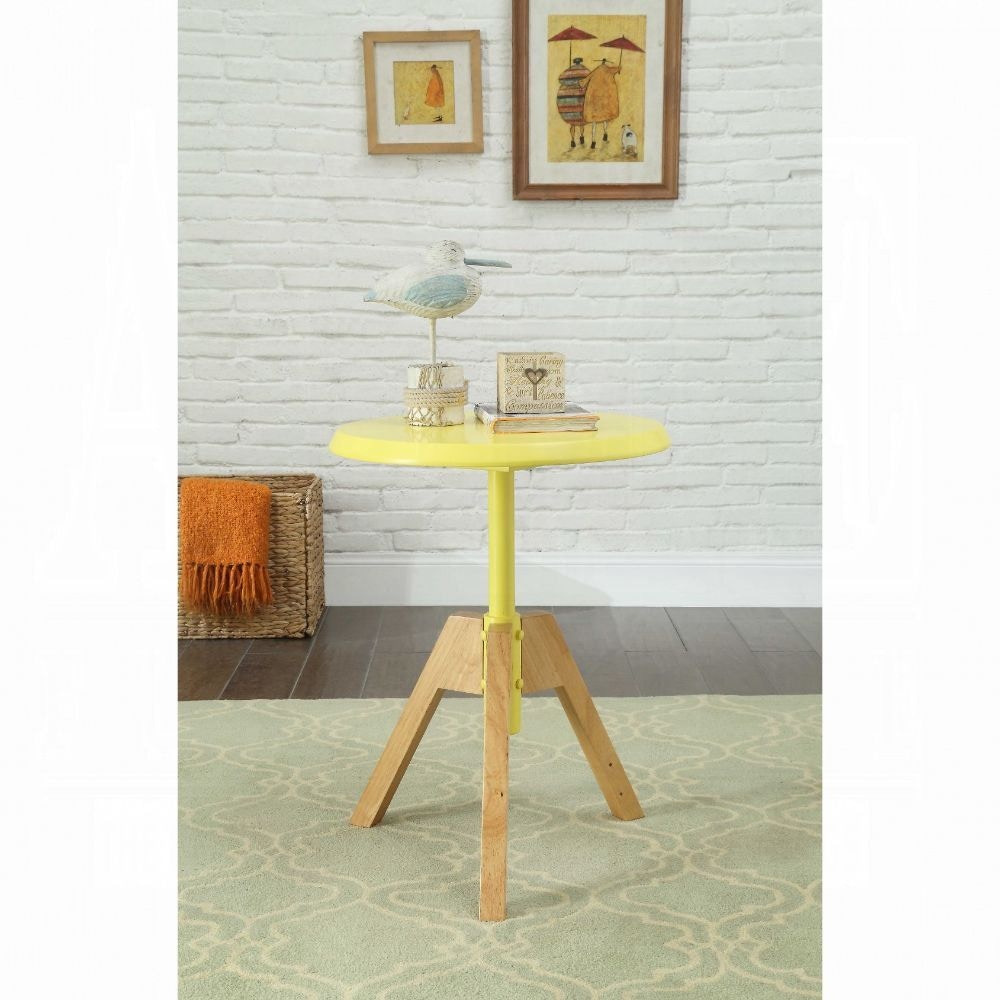 ACME Lumina Round End Table in Natural and Yellow 