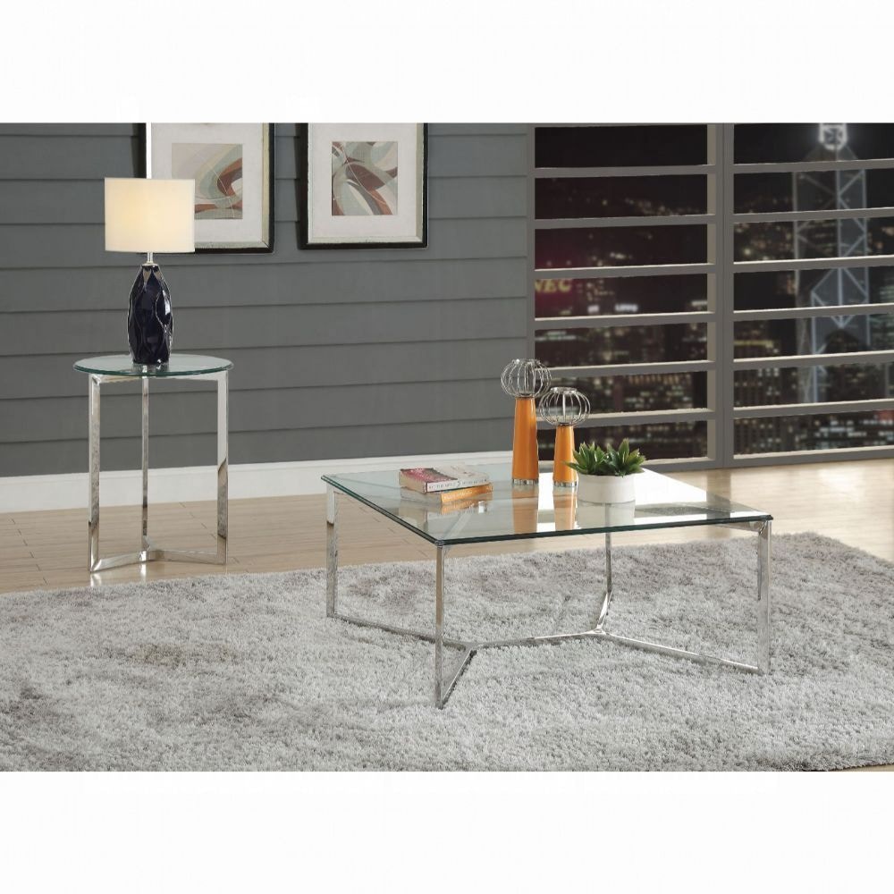 acme salonius stainless steel and clear glass coffee table 84610