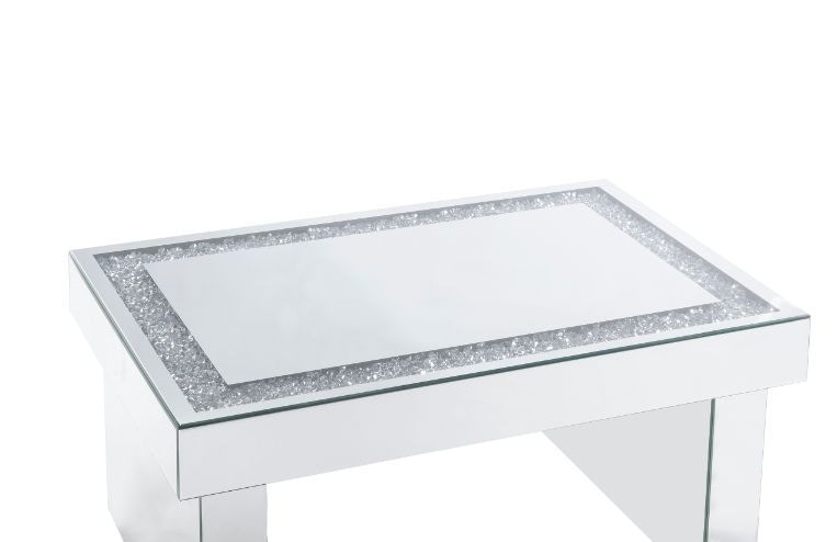 Acme Furniture Living Room Noralie Coffee Table Mirrored And Faux Diamonds 84700 Leon Furniture