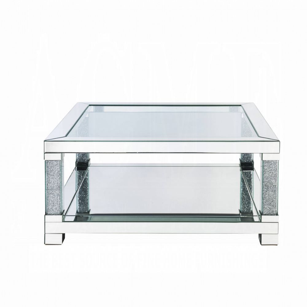 Acme noralie coffee table in mirrored & store faux diamonds