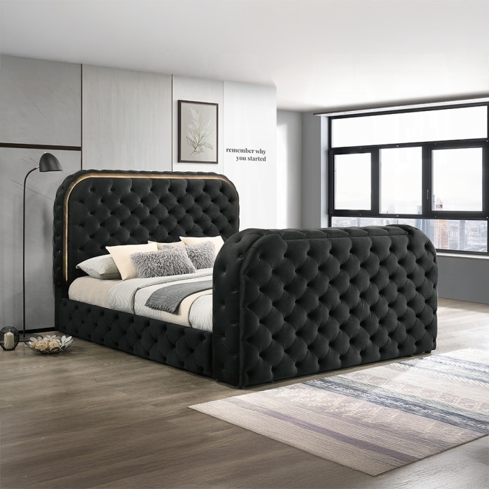  Kana Queen Bed with LED, Fireplace and TV Stand 