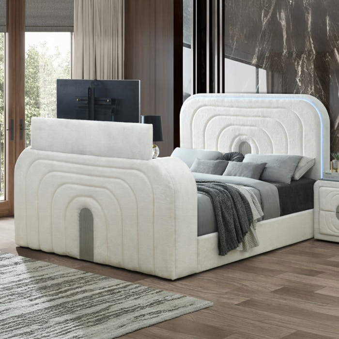  Shelyn Queen Bed with LED, TV Cabinet, Fireplace and Bluetooth 