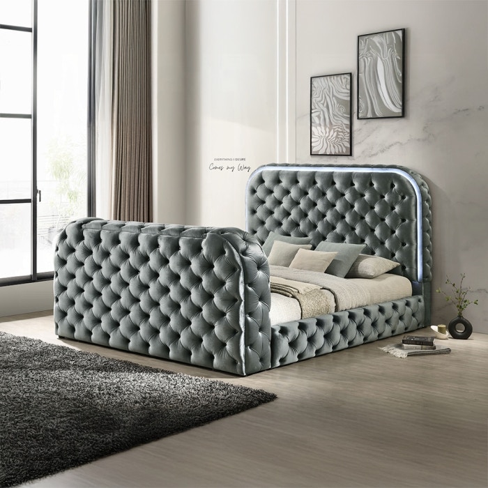  Kana Queen Bed with LED, Fireplace and TV Stand 