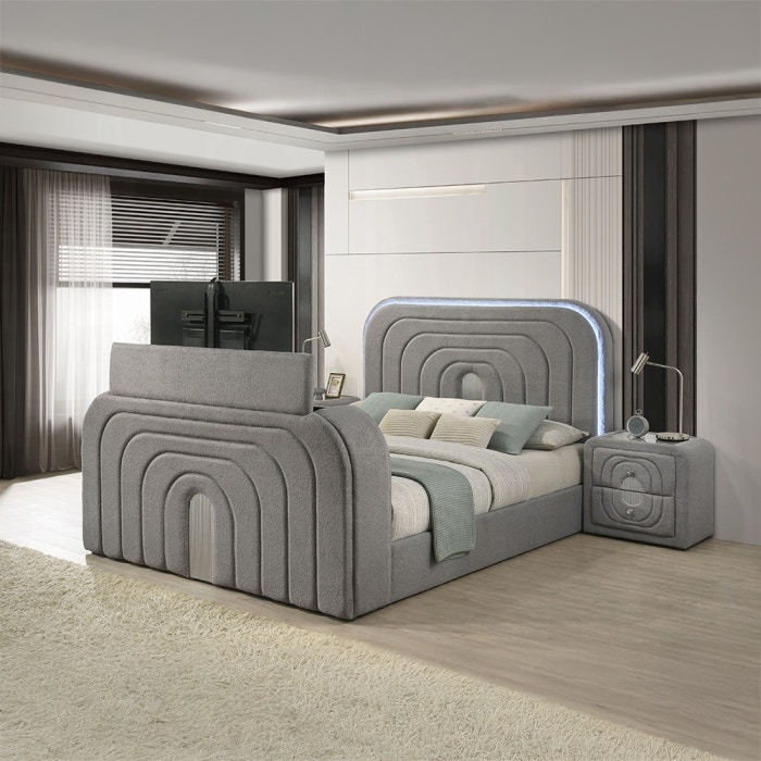  Shelyn Queen Bed with Led, TV Stand, Fireplace and Bluetooth 