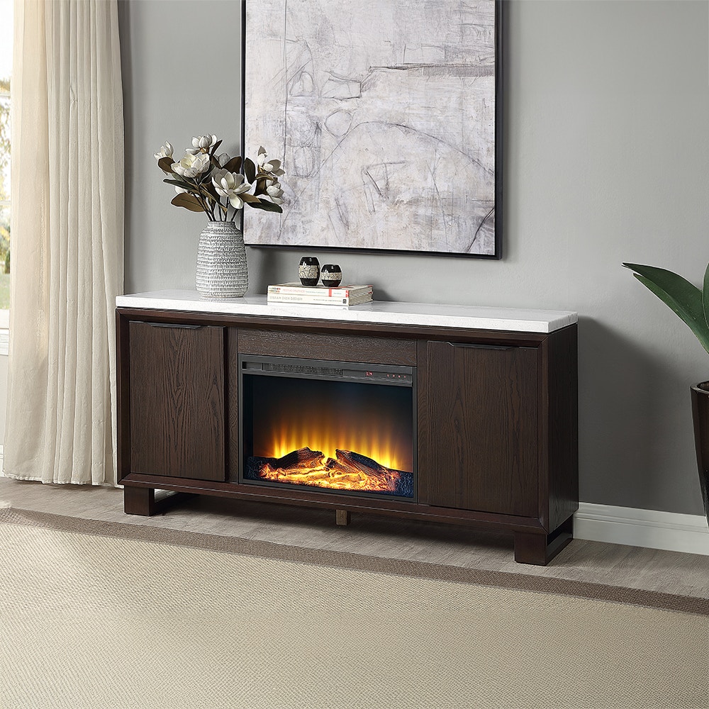  Edwyn Server with Natural Marble Top and Fireplace 