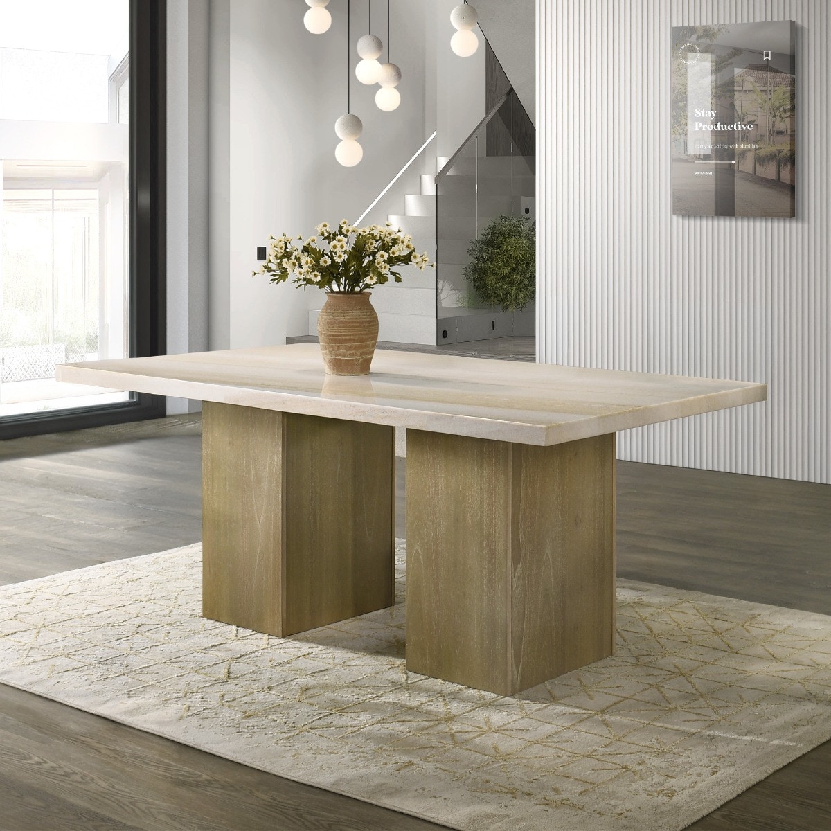  Olinda Dining Table with Natrual Marble Top 