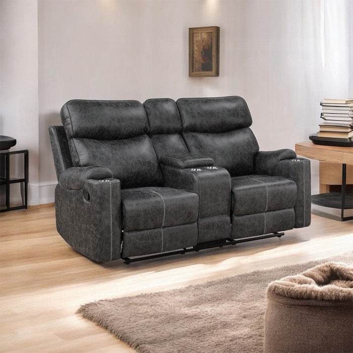  Hirah Motion Loveseat with Console and USB Port 