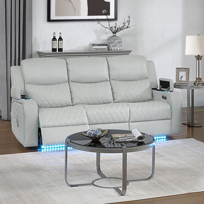  Elonzo Power Motion Sofa with LED, Power Headrest and Speaker 