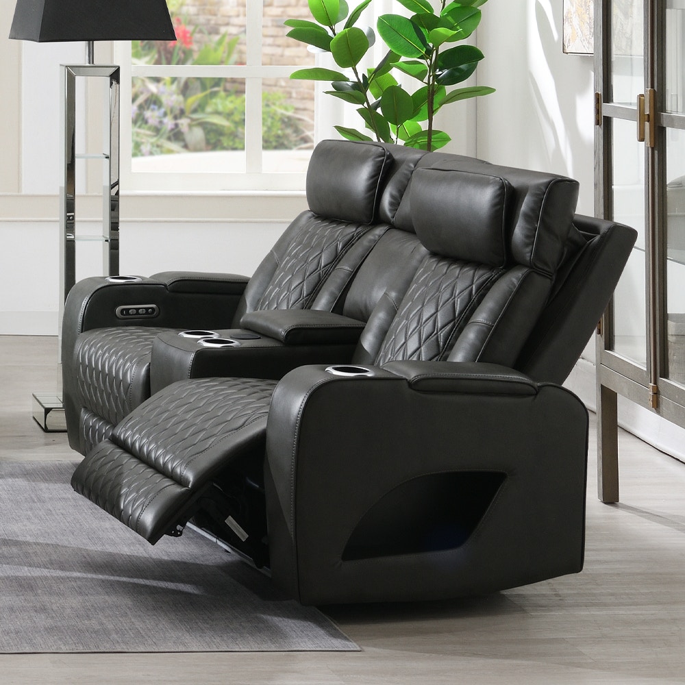  Taddeo Power Motion Loveseat with Console, Speaker, USB, Wireless Charger and LED 