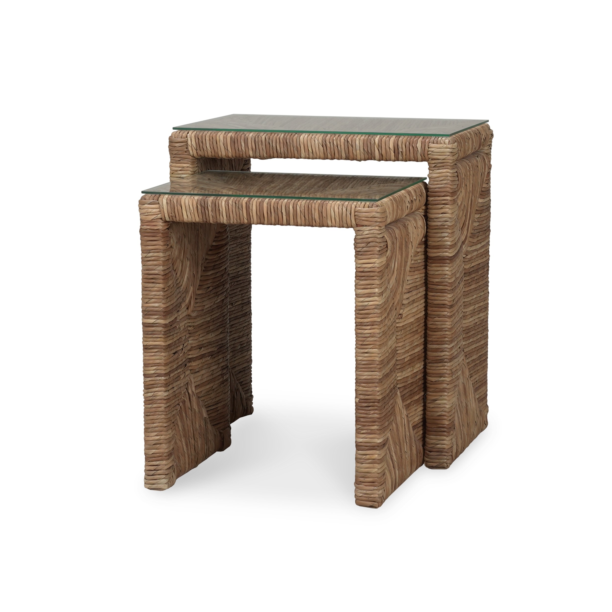 Bramble Tuscan Rush Nesting Table Set 2 with Tempered Glass 27951