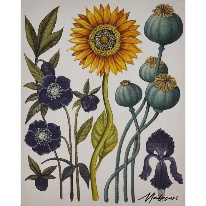 Bramble Poppy Flower on Canvas 16 x 20 with Frame C1037