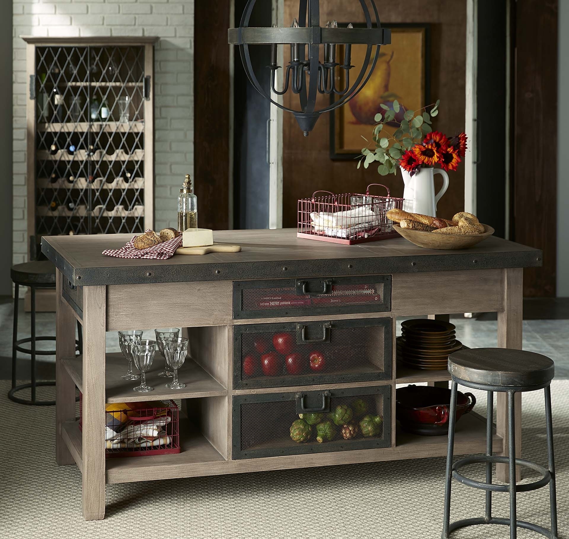 Bramble Kitchen Harrington Kitchen Island With Baskets 26983 Brownlee