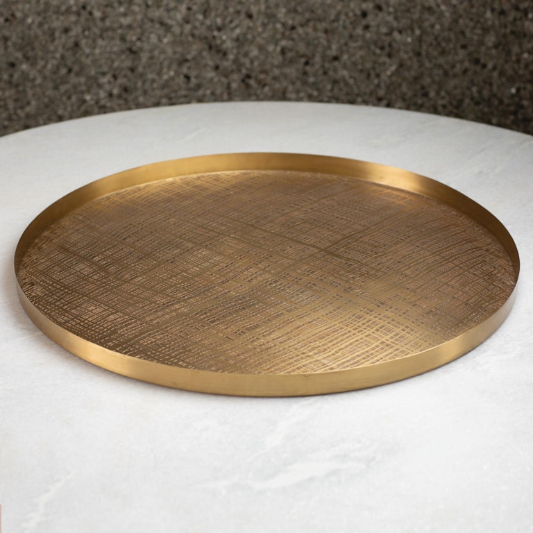 Global Views Home Accents Plaid Etched Tray-Antique Brass 7.91055 -  Greenbaum Home Furnishings