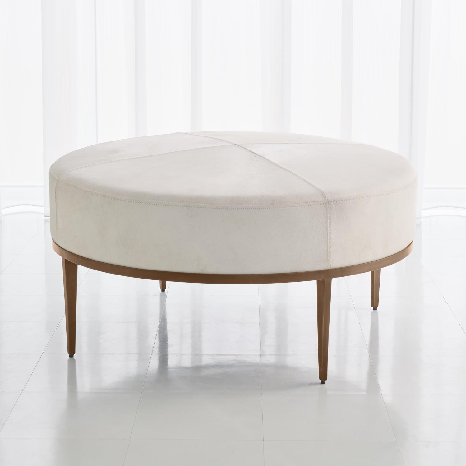 Ivory leather online ottoman