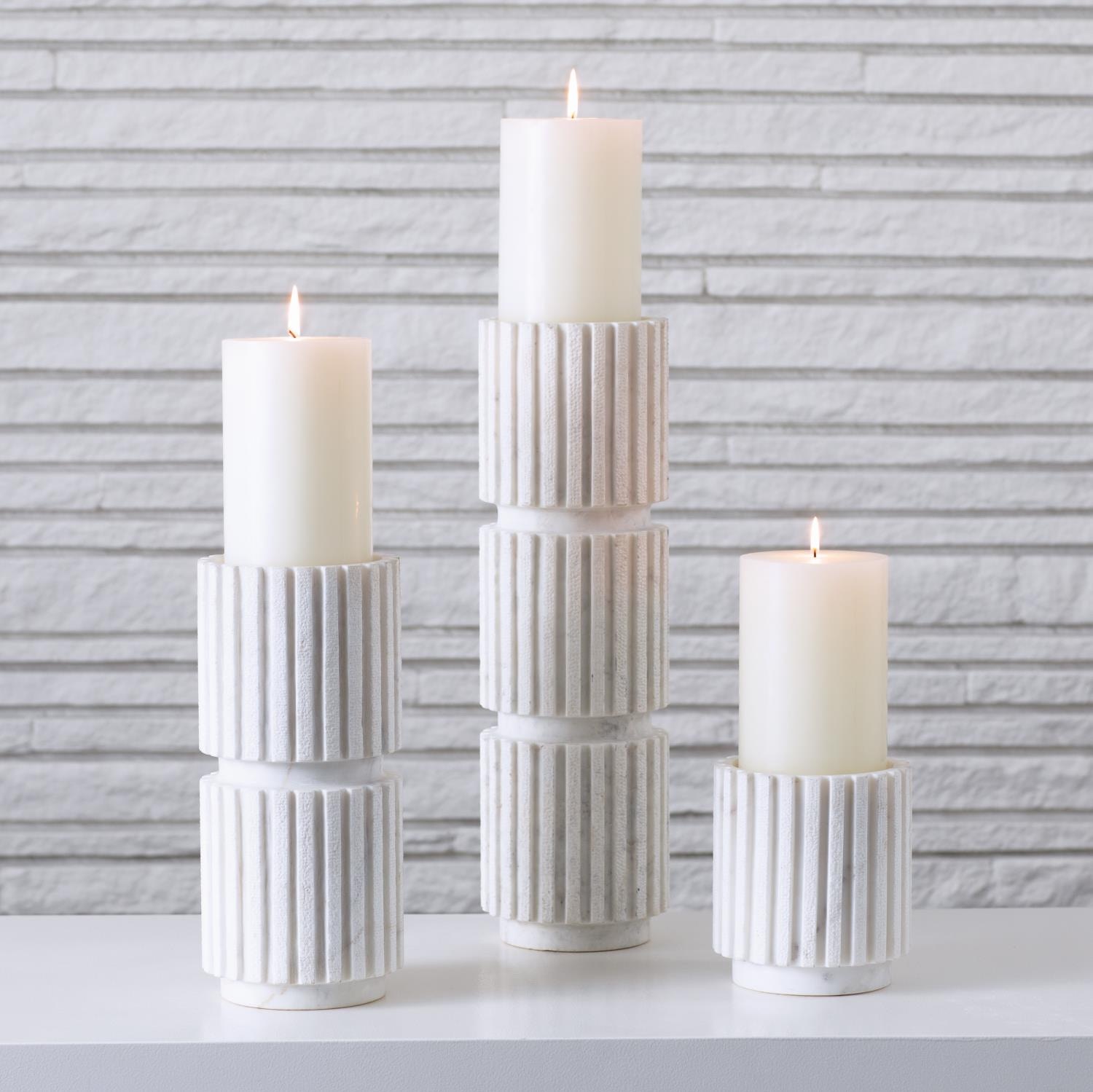  Channel Pillar Holder-White Marble-Lg 