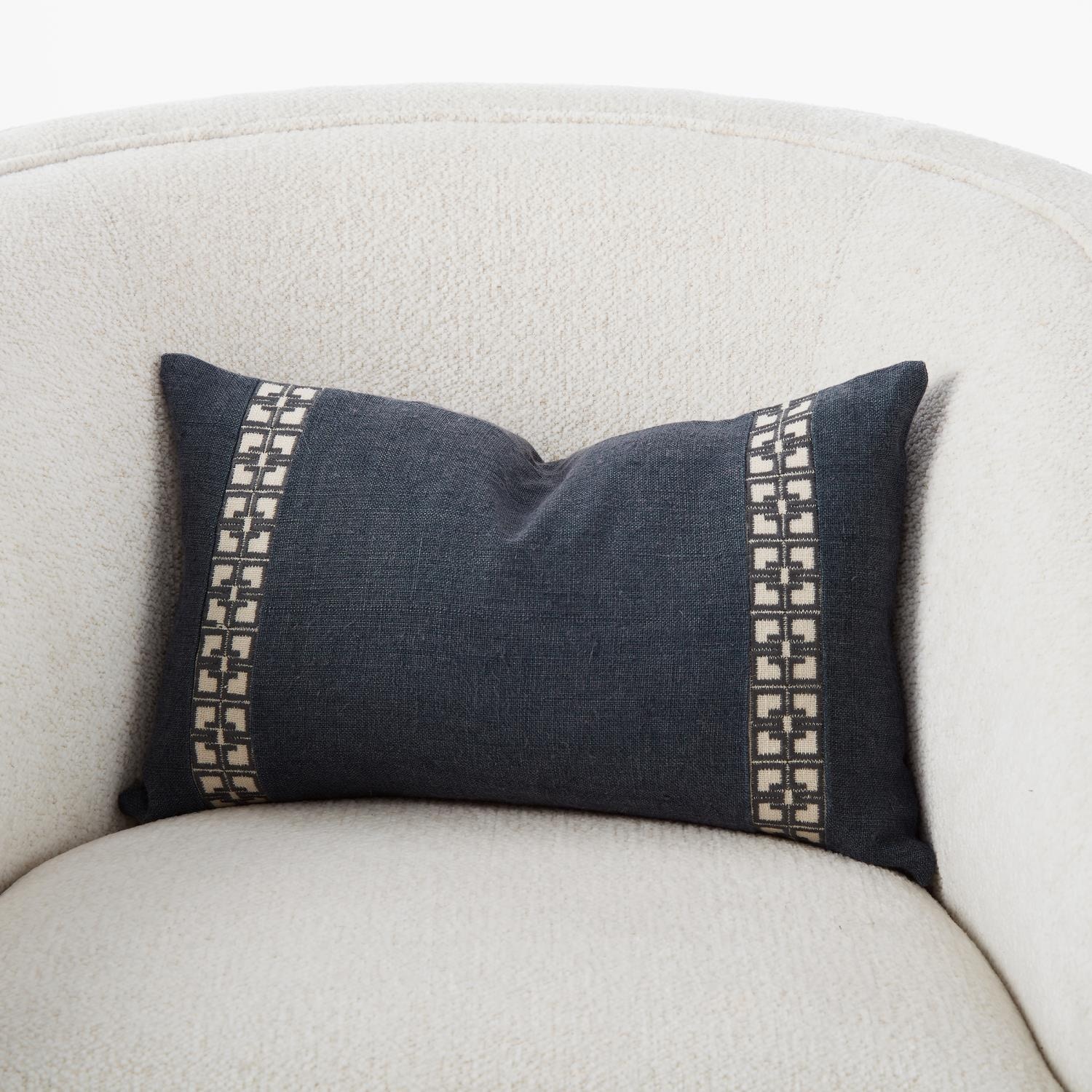 Global Views Icon Lumbar Pillow-Gunmetal on Cream-19 x 12 WDSEH9153-GV