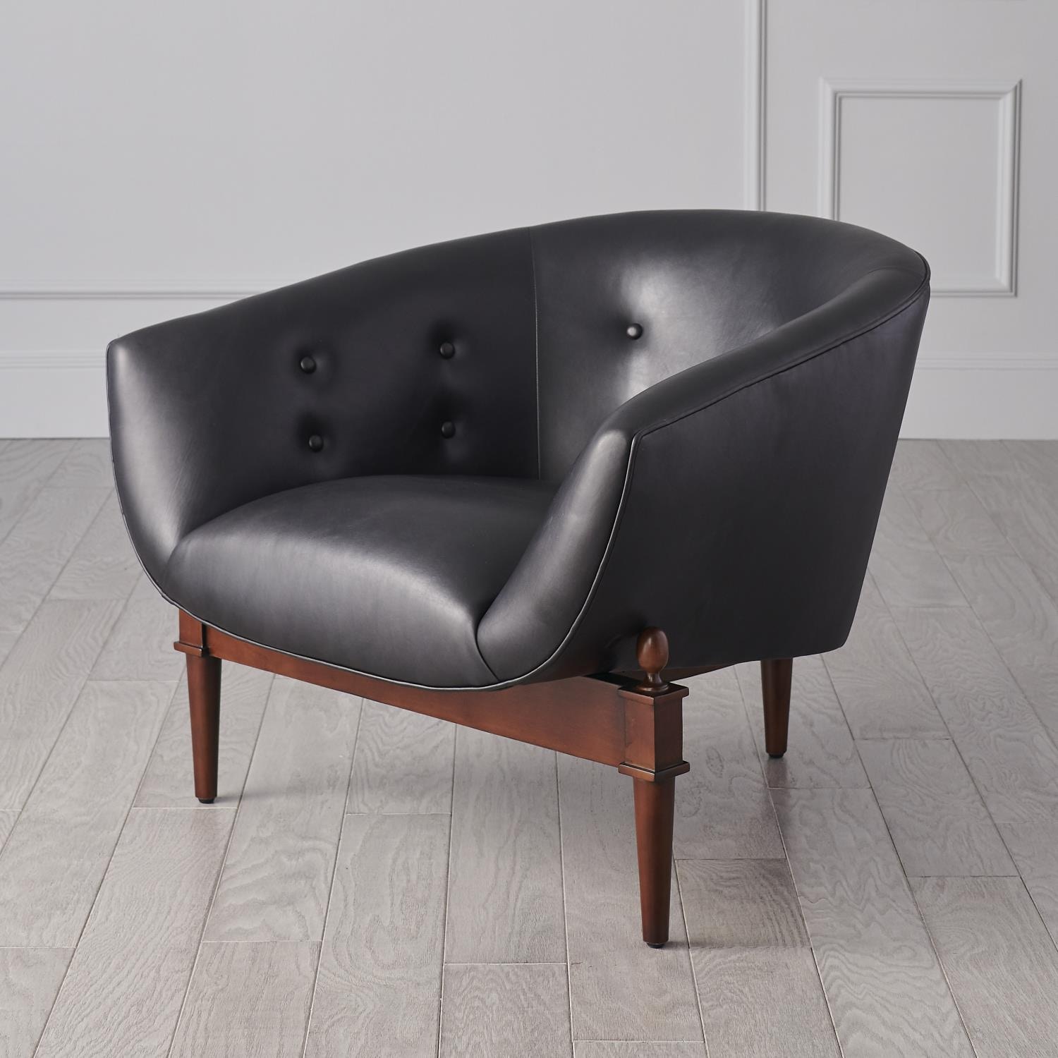 Global Views Mimi Chair-Black Marbled Leather 2650