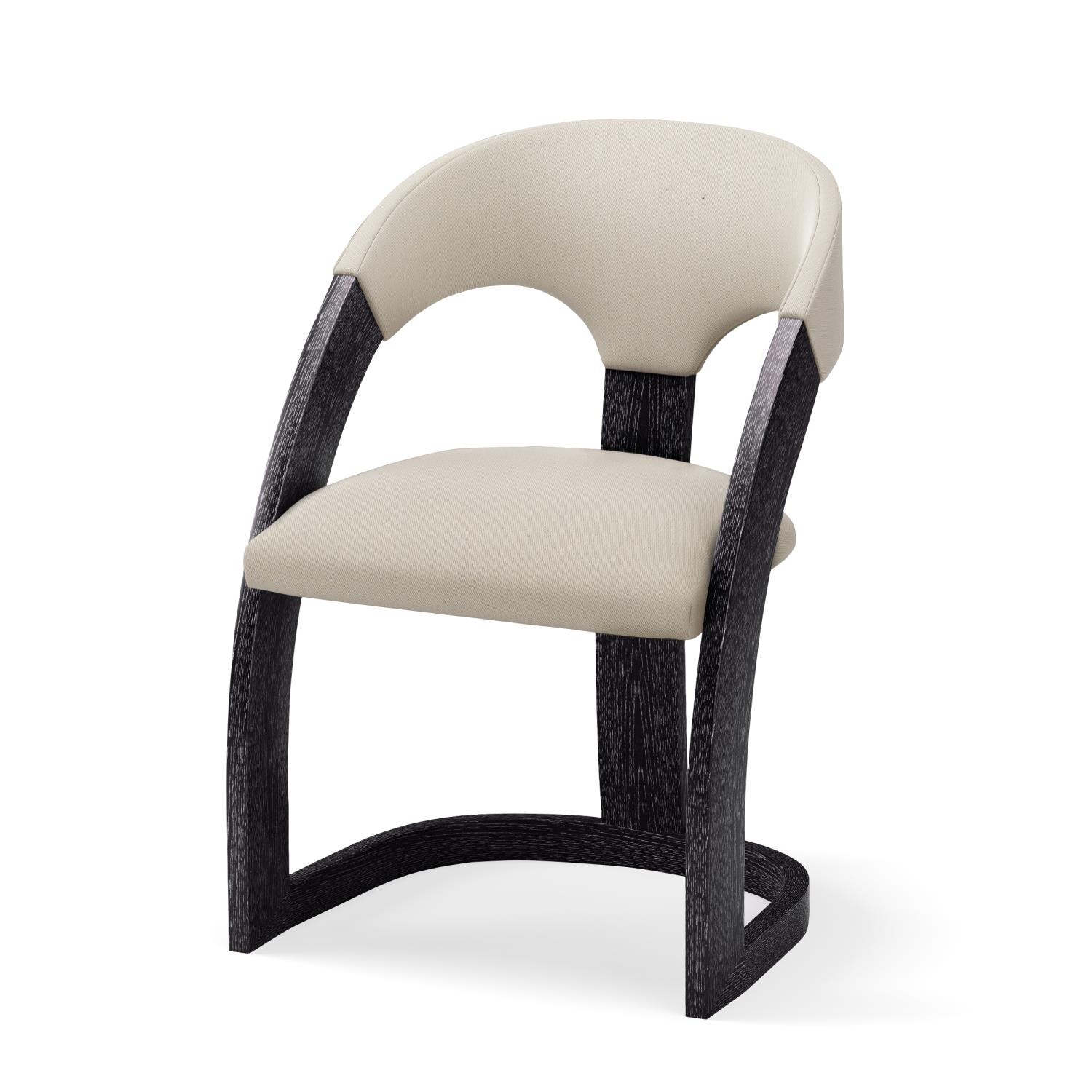 Global Views Delia Dining Chair-Ebony Cerused-Muslin ASH2040-MUSLIN