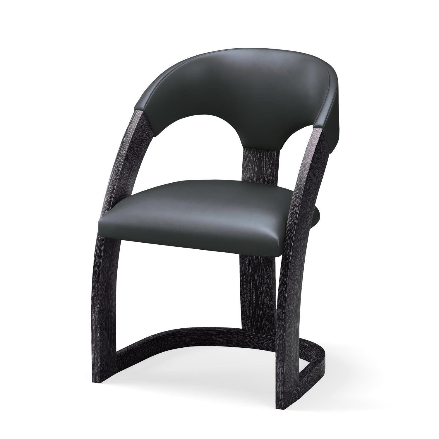 Global Views Delia Dining Chair-Ebony Cerused-Graphite Leather ASH2040