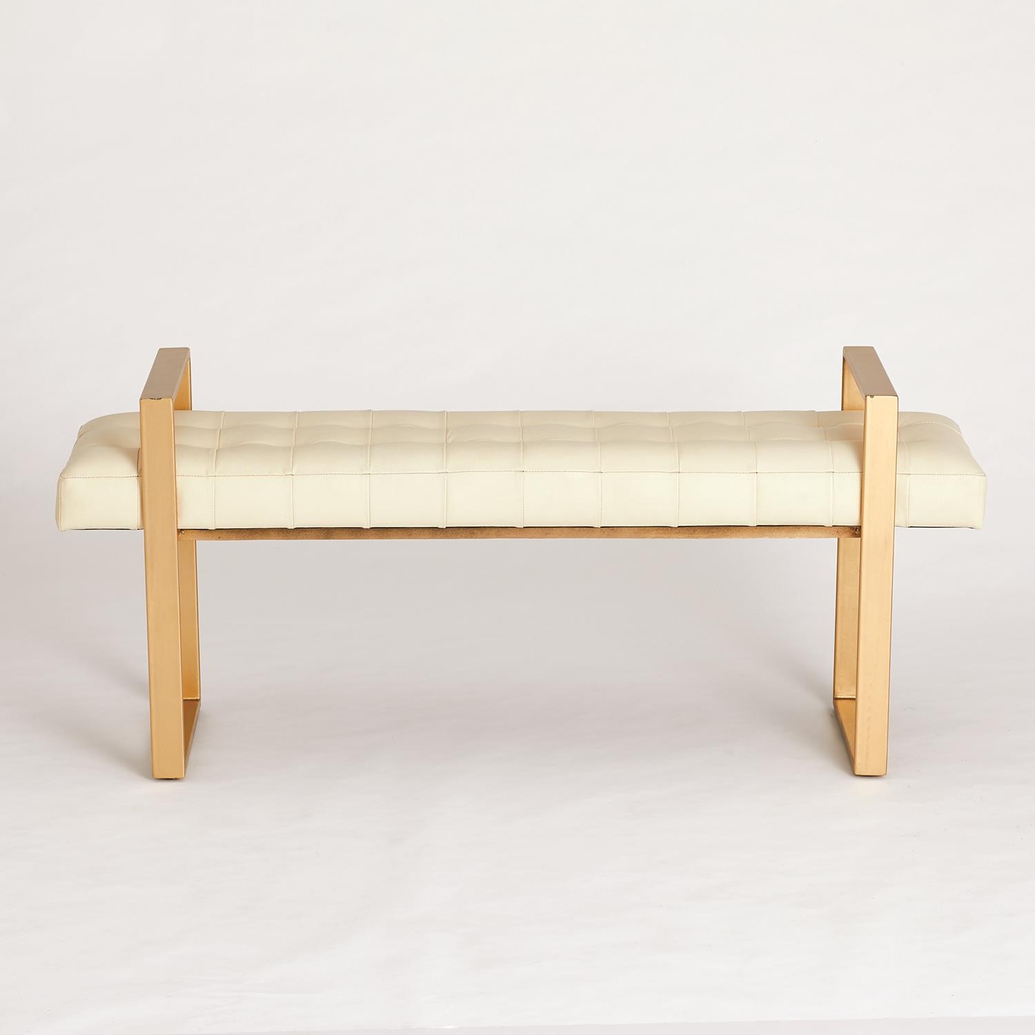 Global Views Living Room Dakota Bench-Ivory Leather