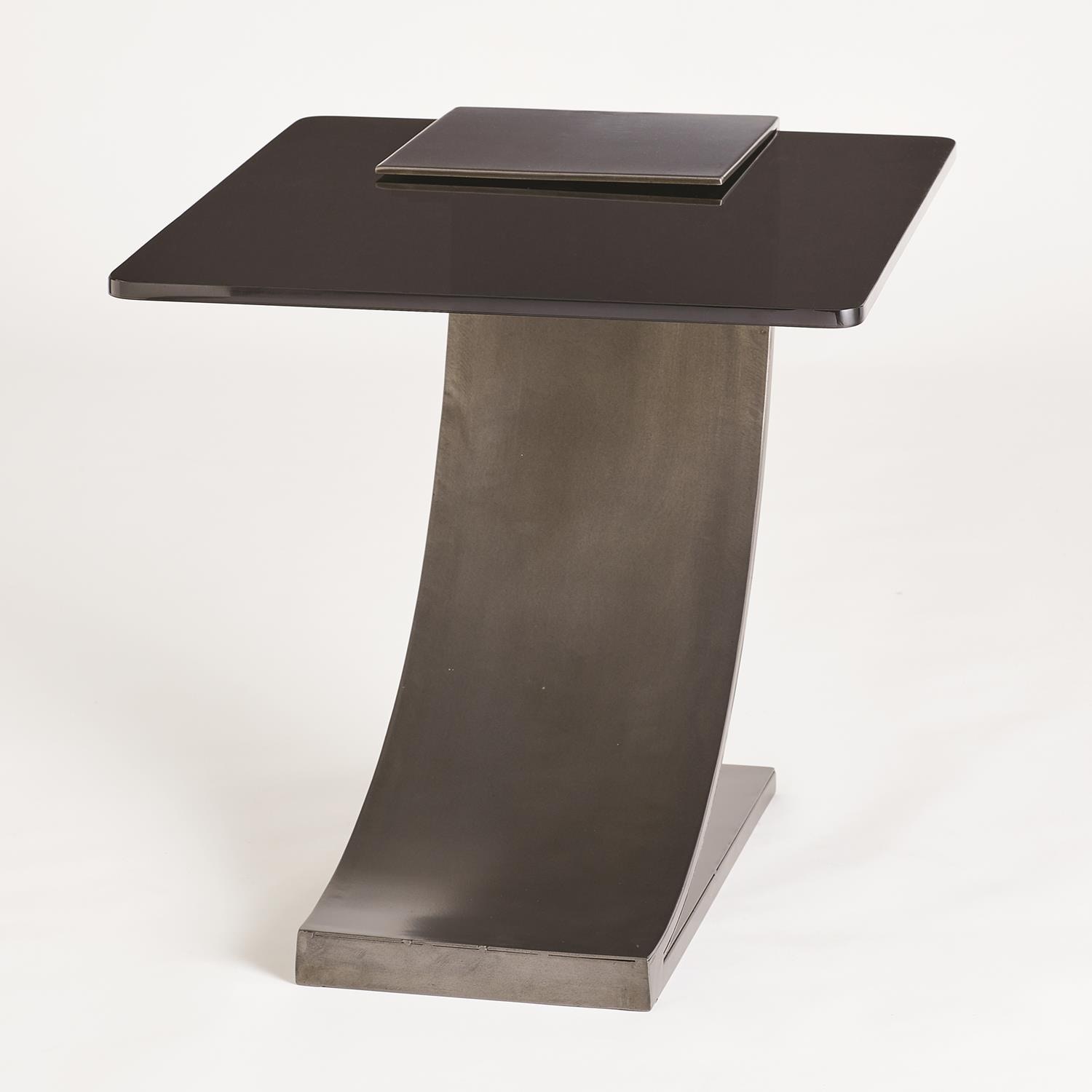 Global Views Living Room Side Table With Smoke Glass Light Gunmetal WDS9160 GV Noel Furniture