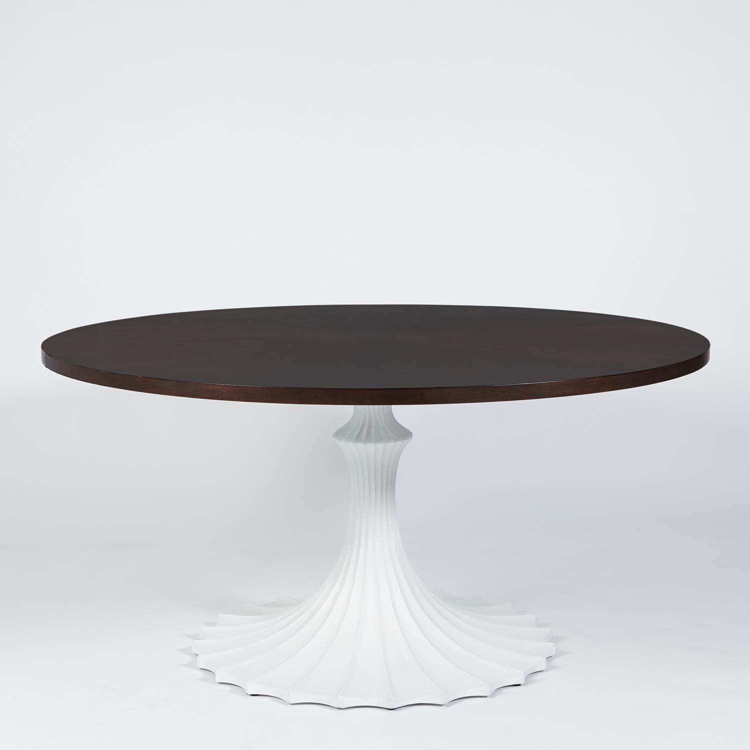 Global Views Flute Table 60 Walnut Top with 34 White Base WDSEH2526-GV