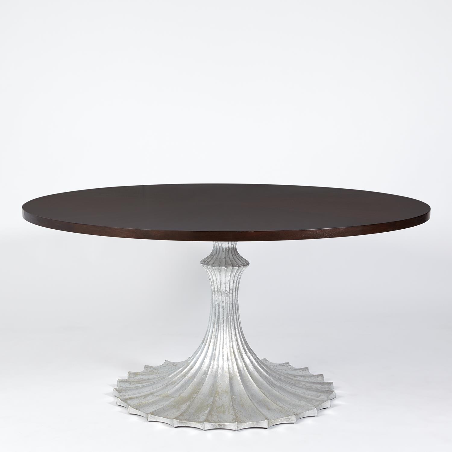 Global Views Flute Table 60 Walnut Top with 34 Silver Leaf Base WDSEH2522-GV