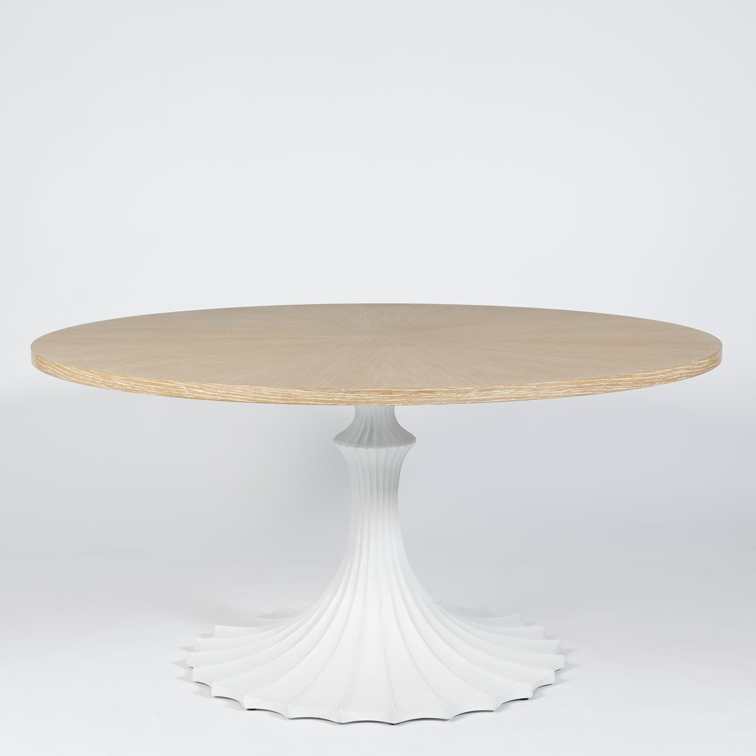 Global Views Flute Table 60 Cerused Oak Top with 34 White Base WDSEH2527-GV