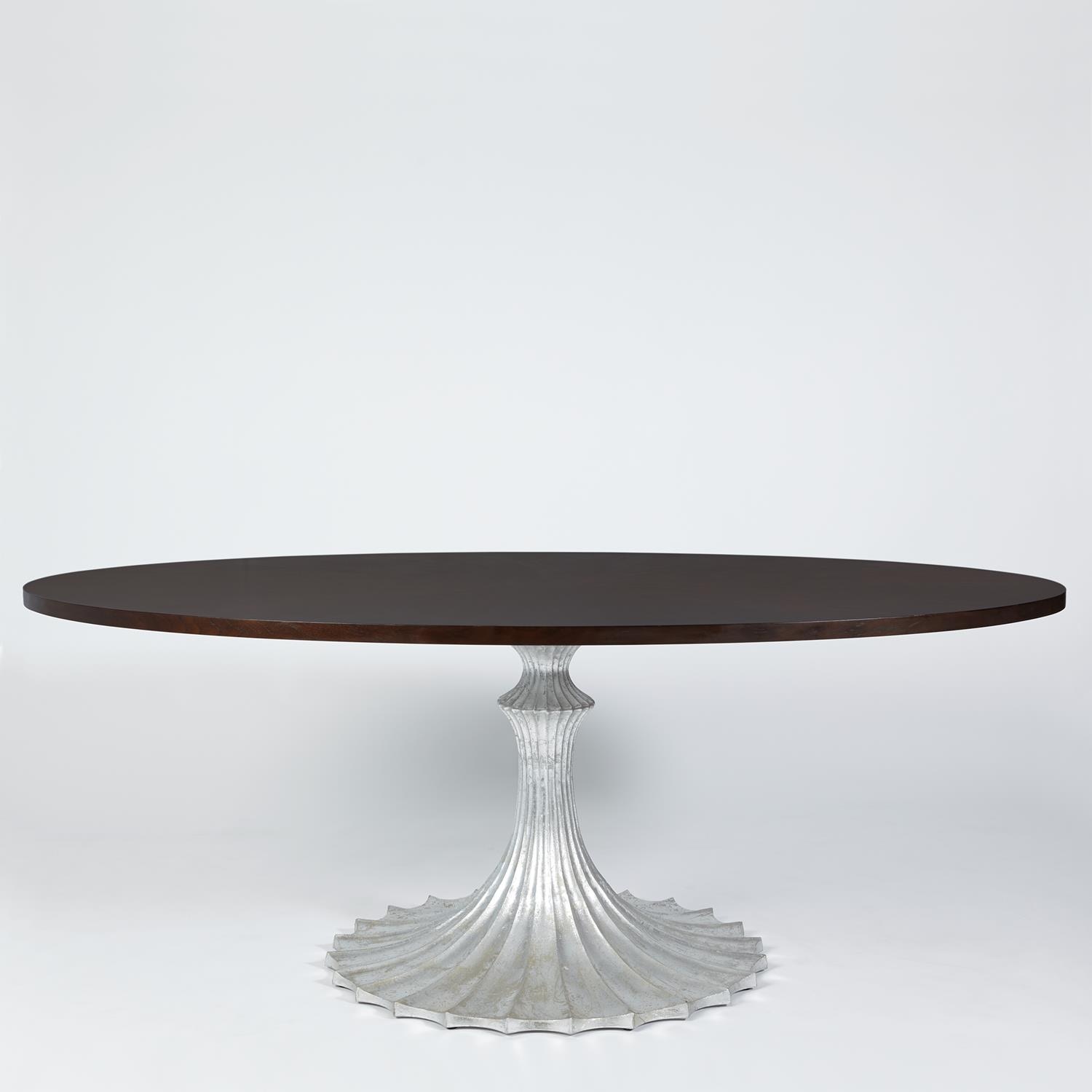 Global Views Flute Table 78 Walnut Top with 34 Silver Leaf Base WDSEH2525-GV
