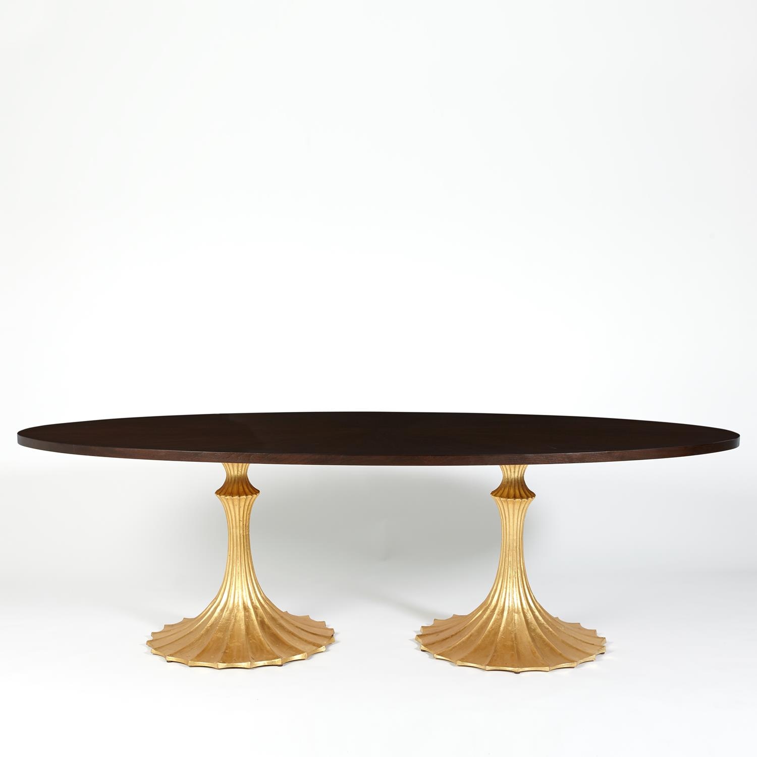 Global Views Flute Table 96 Walnut Top with 26 Gold Leaf Base WDSEH2539-GV