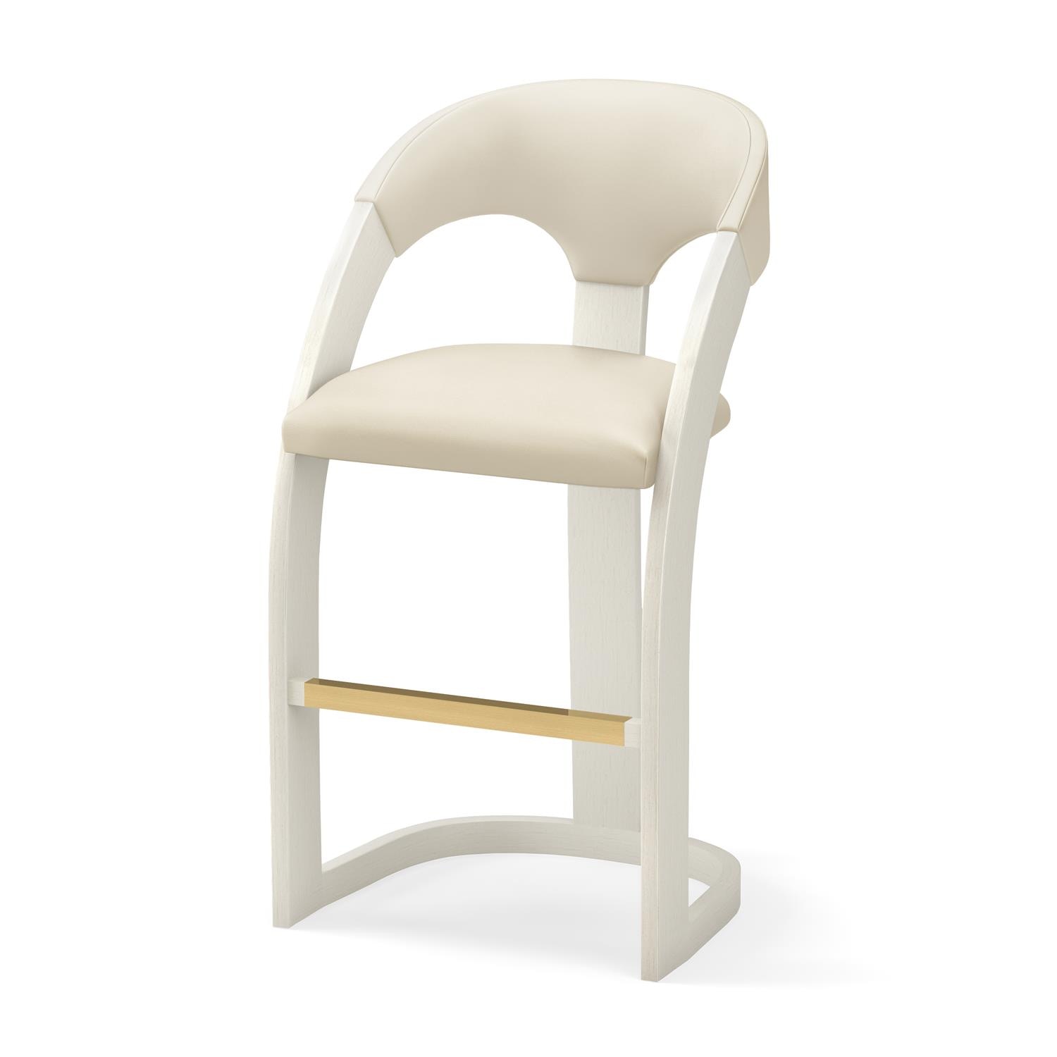 Global Views Delia Bar Stool-Antique White-Milk Leather ASH2036