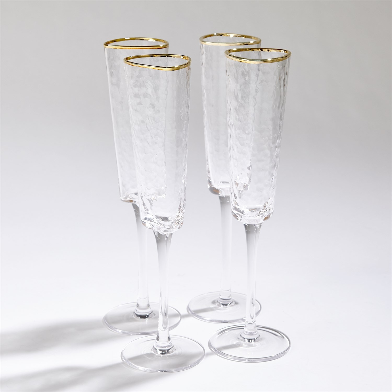 Global Views S/4 Hammered Champagne Glasses-Clear with Gold Rim 8.82899