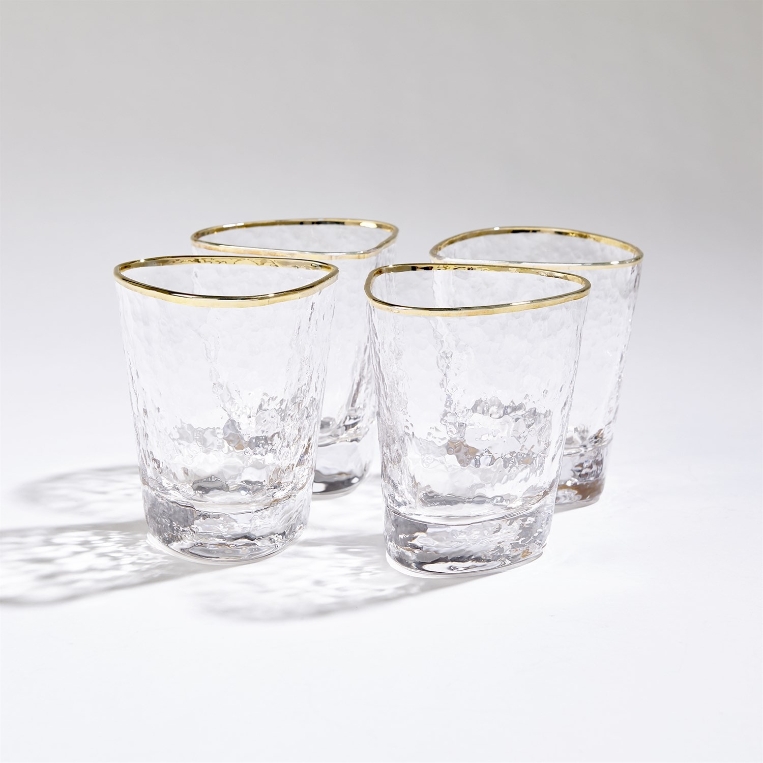 Global Views S/4 Hammered DOF Glasses-Clear with Gold Rim 8.82901