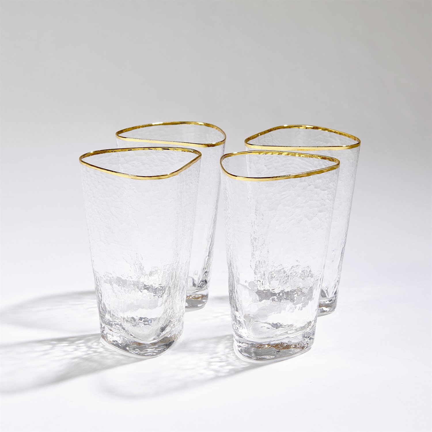Global Views S/4 Hammered High Ball Glasses-Clear with Gold Rim 8.82902