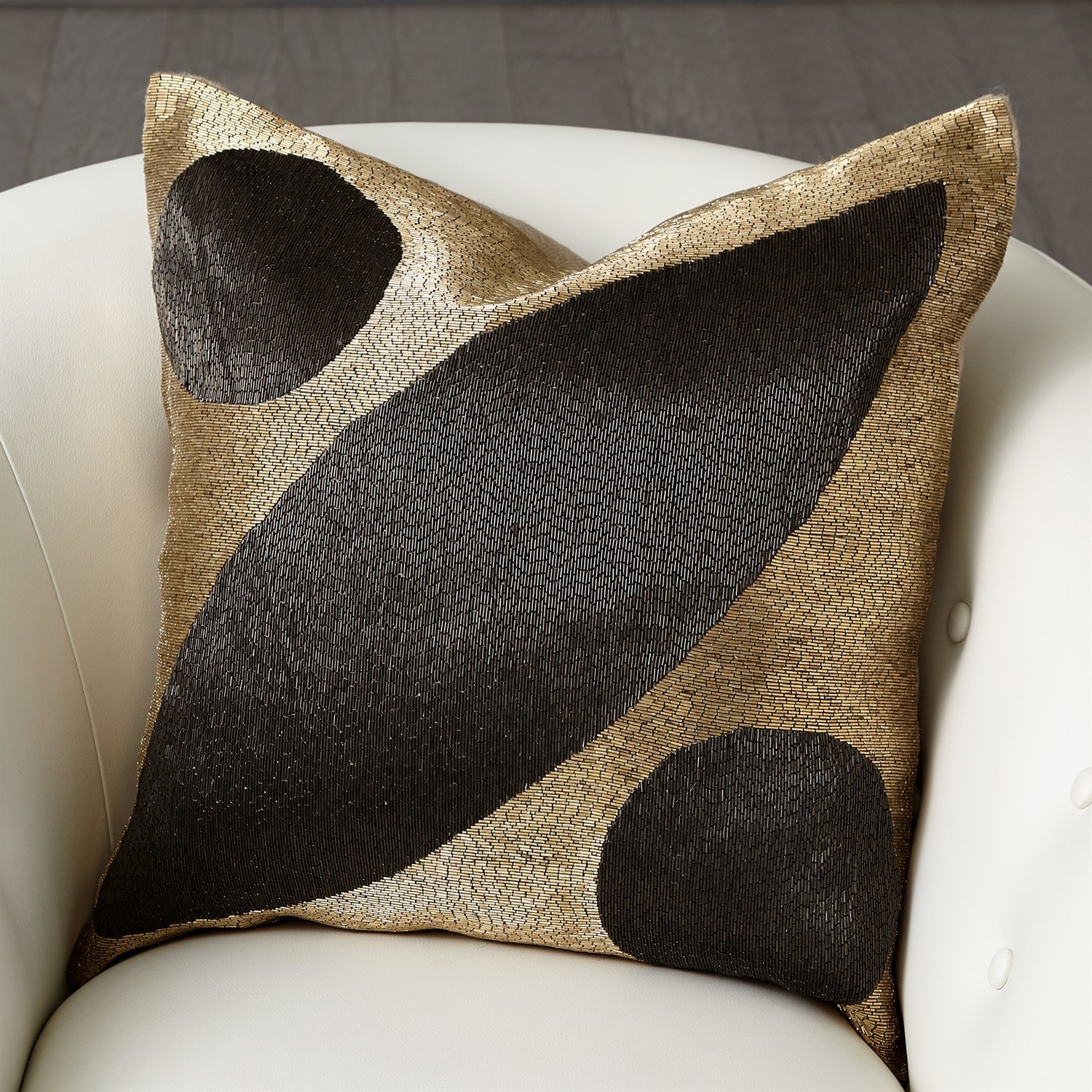 Global Views Decorative Pillows and Blankets Seed Beaded Pillow Black Gold NW7.90015 Lenoir