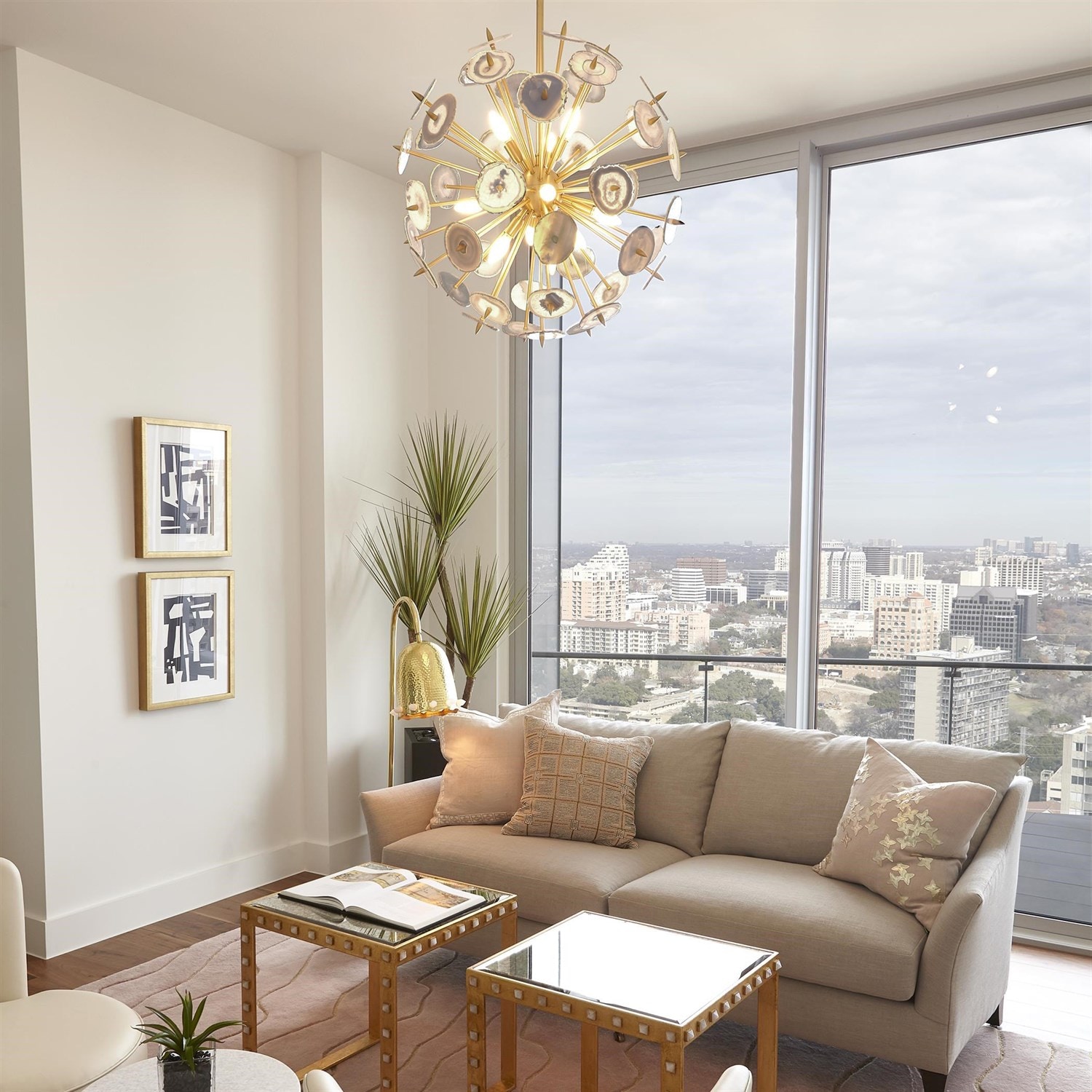 Global Views Ceiling Lights Agate Burst Chandelier-Satin Brass