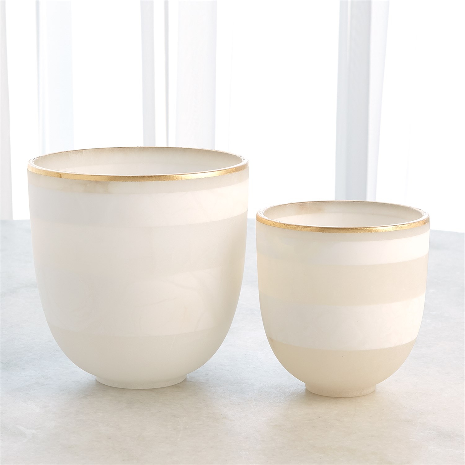 Global Views Striped Alabaster Bowl-White/Gold-Lg 3.31666
